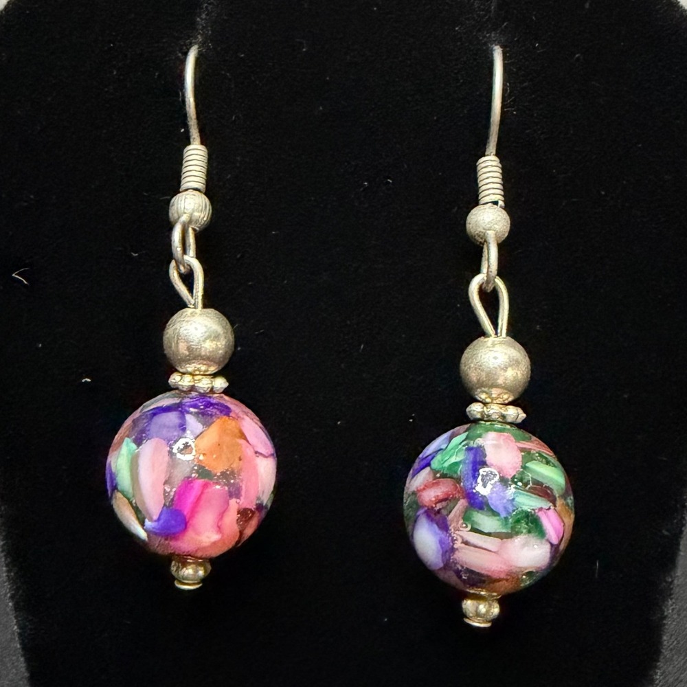 Unbranded Mosaic Glass Bead Drop Earrings Womens‎ OS Multicolor Boho Dangle